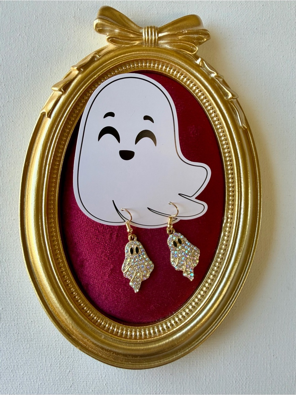 NEW Gold Tone AB Rhinestone Ghost Dangle Halloween Earrings 💖👻
